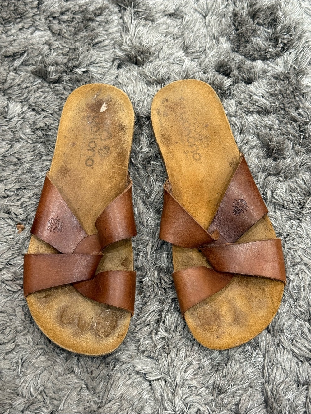 Yokono Sandals Womens Slipon Brown Leather Straps Size 8